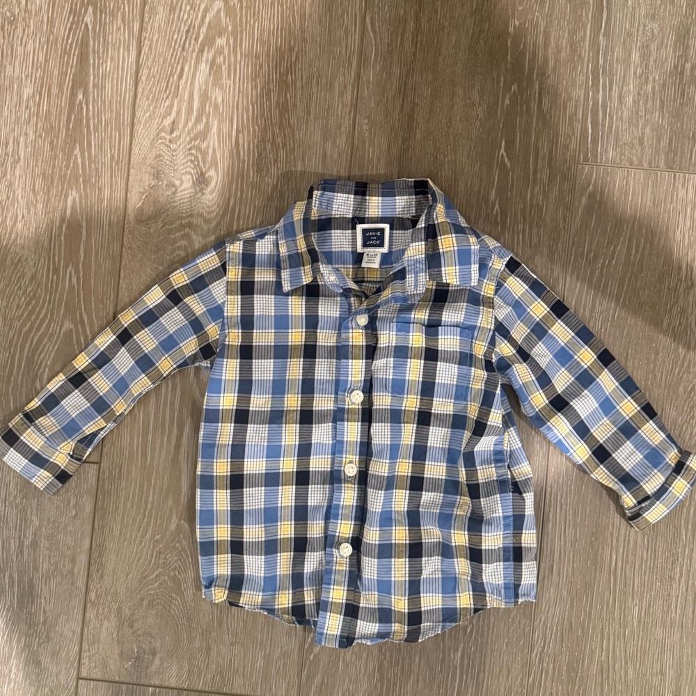 Janie and Jack Blue and Yellow Plaid Button Down Easter Shirt